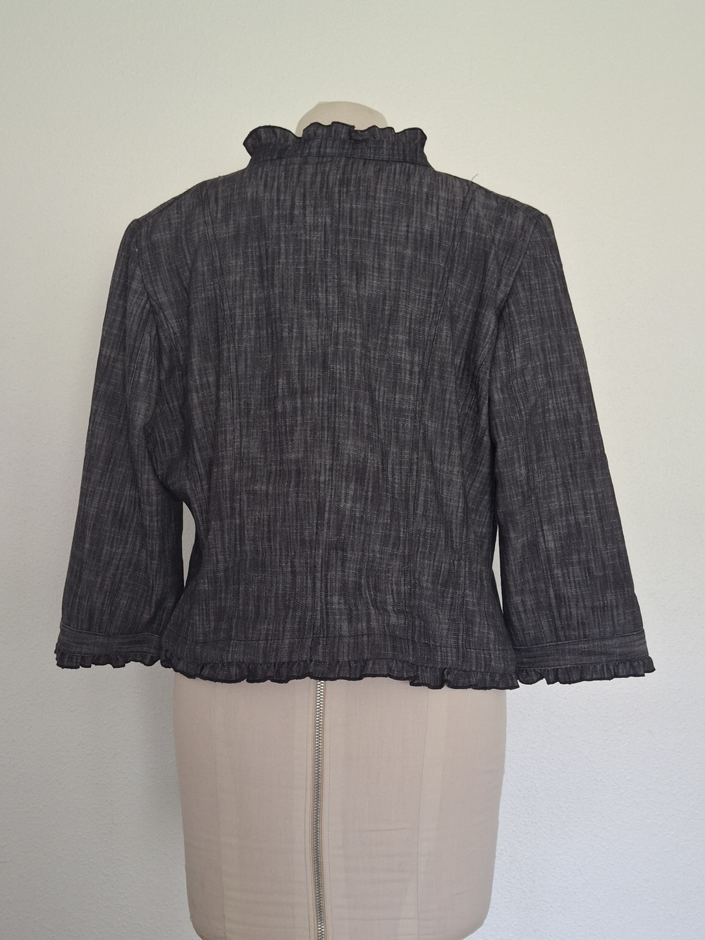 Sandro Gray Ruffle-Trim Button Jacket Large - Picture 4 of 6